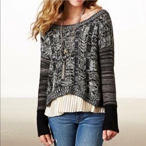 AEO Black Marled Cable Sweater